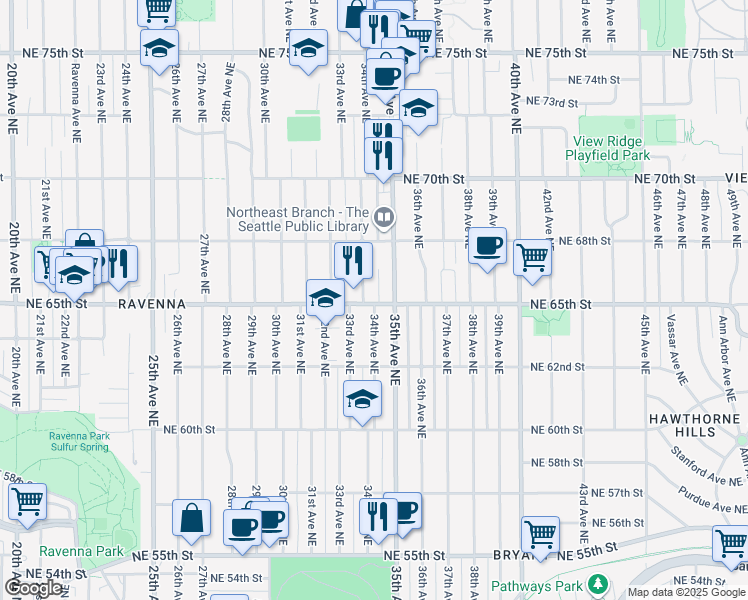 map of restaurants, bars, coffee shops, grocery stores, and more near in Seattle