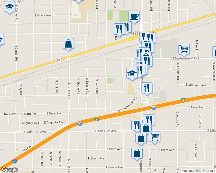 map of restaurants, bars, coffee shops, grocery stores, and more near 8704 East Shannon Avenue in Spokane Valley