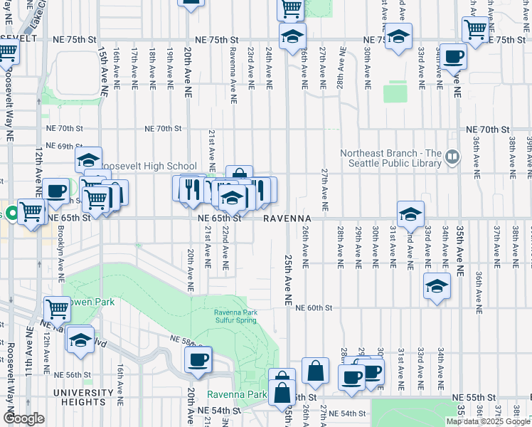 map of restaurants, bars, coffee shops, grocery stores, and more near in Seattle
