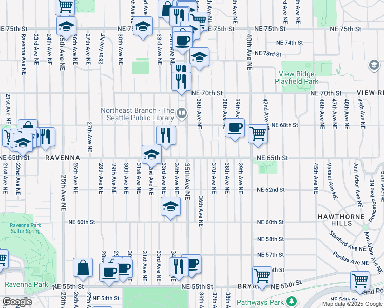 map of restaurants, bars, coffee shops, grocery stores, and more near in Seattle
