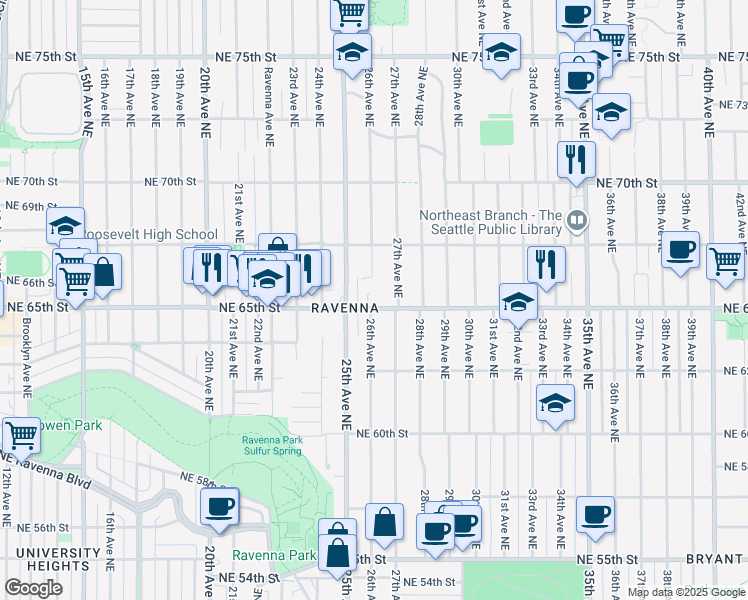 map of restaurants, bars, coffee shops, grocery stores, and more near 2602 Northeast 65th Street in Seattle