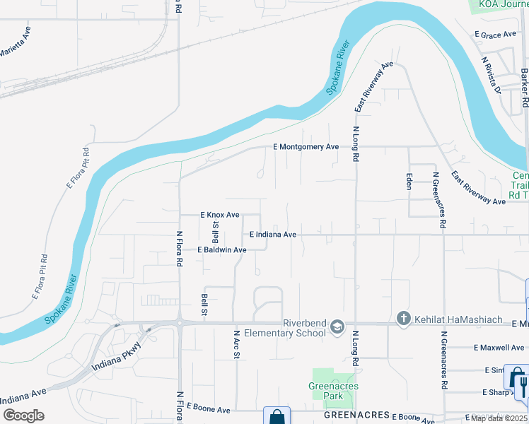 map of restaurants, bars, coffee shops, grocery stores, and more near 2104 North Tschirley Road in Spokane Valley