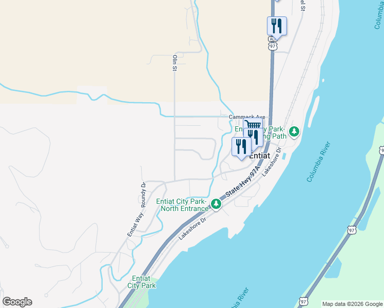 map of restaurants, bars, coffee shops, grocery stores, and more near 1001 Crest Loop in Entiat
