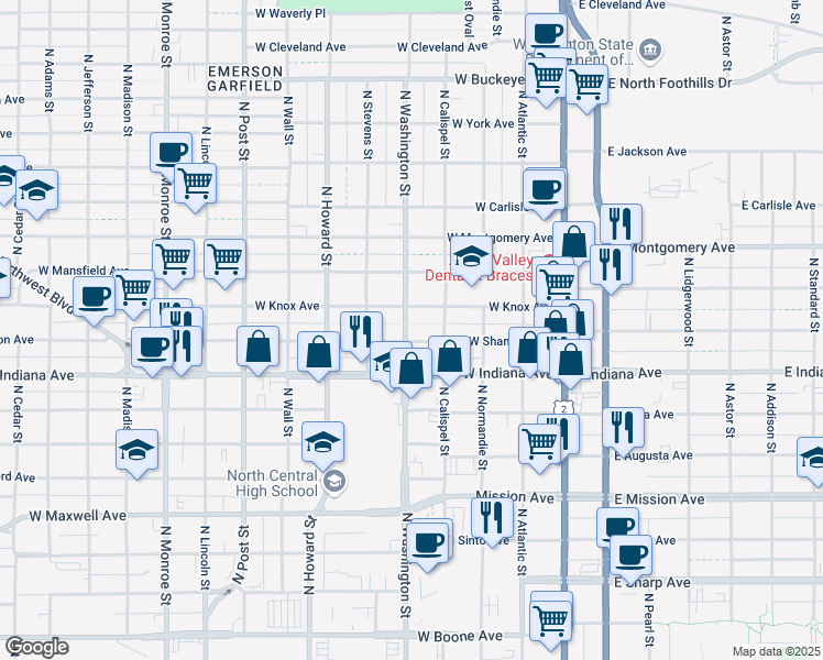 map of restaurants, bars, coffee shops, grocery stores, and more near 324 West Shannon Avenue in Spokane