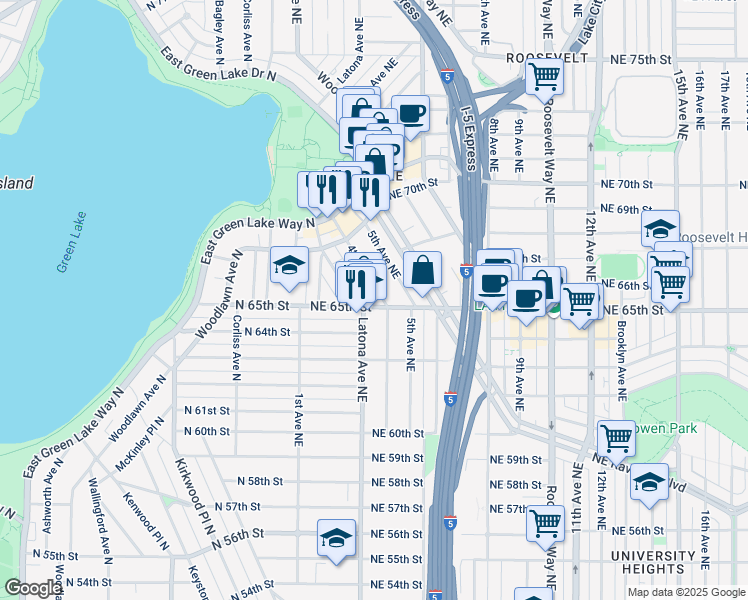 map of restaurants, bars, coffee shops, grocery stores, and more near 316 Northeast 65th Street in Seattle