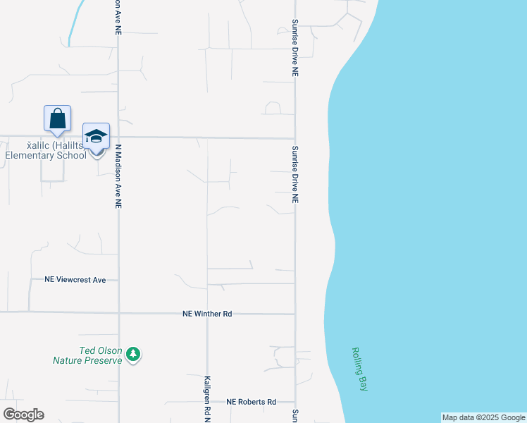 map of restaurants, bars, coffee shops, grocery stores, and more near 12441 Sunrise Drive Northeast in Bainbridge Island