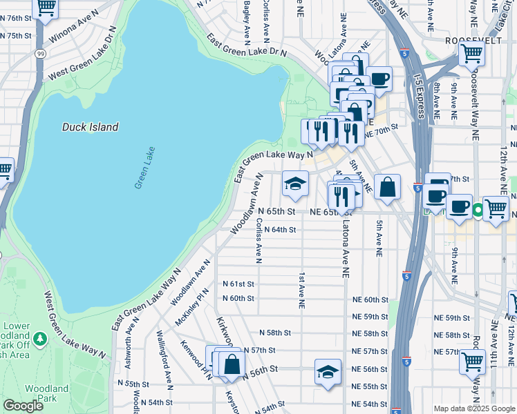 map of restaurants, bars, coffee shops, grocery stores, and more near 2208 North 65th Street in Seattle