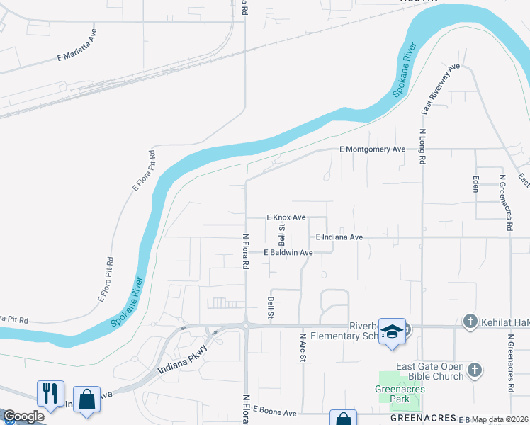 map of restaurants, bars, coffee shops, grocery stores, and more near 17119 East Knox Avenue in Spokane Valley