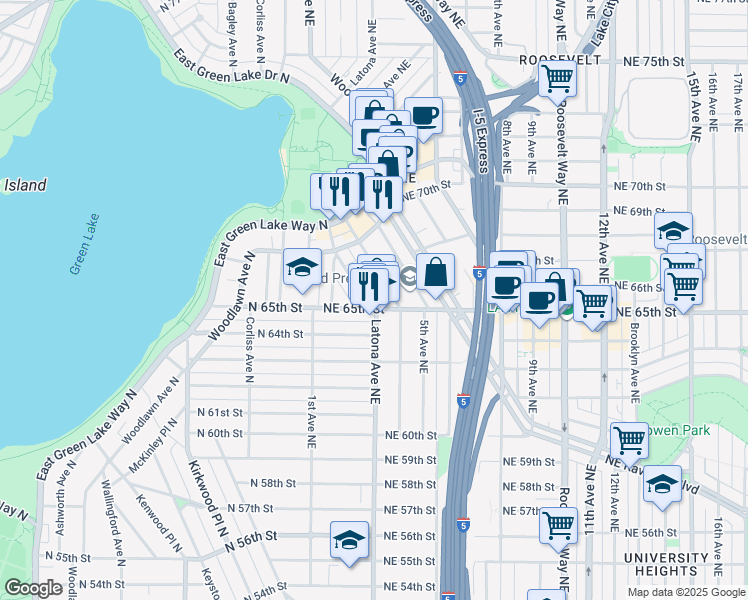 map of restaurants, bars, coffee shops, grocery stores, and more near in Seattle