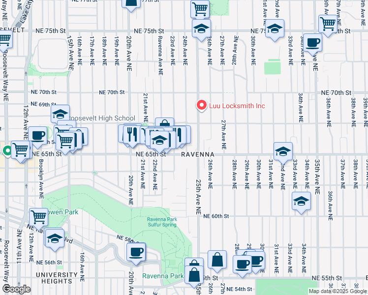 map of restaurants, bars, coffee shops, grocery stores, and more near in Seattle