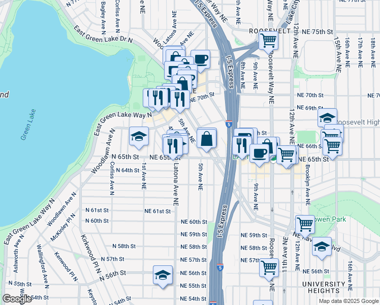 map of restaurants, bars, coffee shops, grocery stores, and more near in Seattle