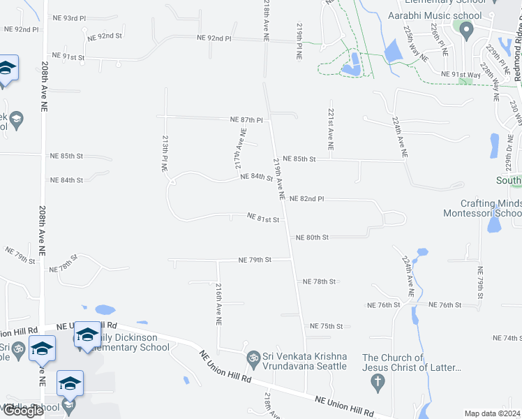 map of restaurants, bars, coffee shops, grocery stores, and more near 21728 Northeast 81st Street in Redmond