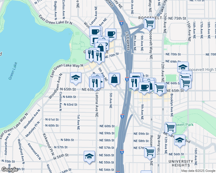 map of restaurants, bars, coffee shops, grocery stores, and more near 6515 5th Avenue Northeast in Seattle