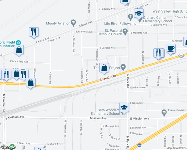 map of restaurants, bars, coffee shops, grocery stores, and more near 2109 North Coleman Road in Spokane Valley