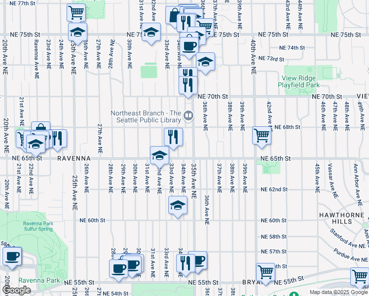 map of restaurants, bars, coffee shops, grocery stores, and more near in Seattle