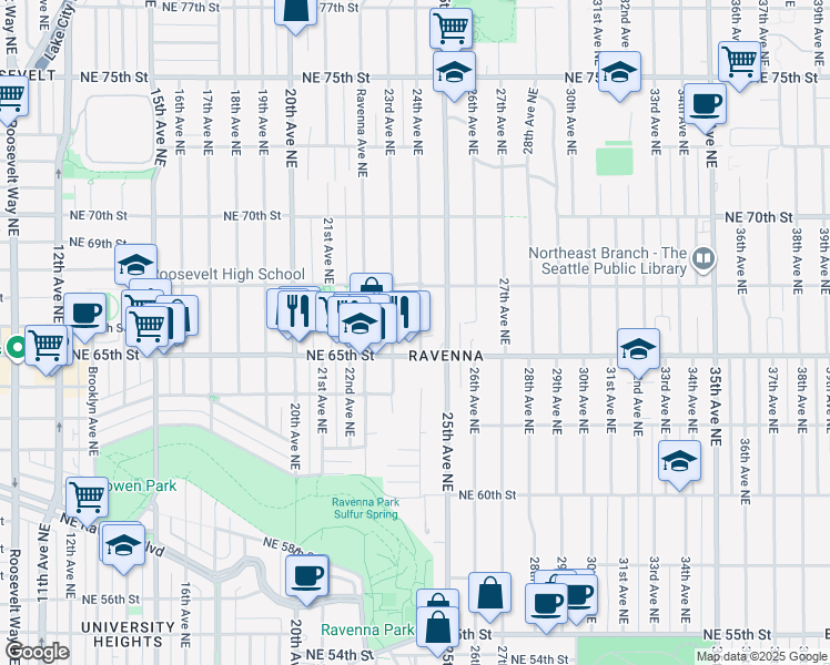 map of restaurants, bars, coffee shops, grocery stores, and more near in Seattle