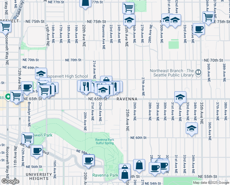map of restaurants, bars, coffee shops, grocery stores, and more near in Seattle