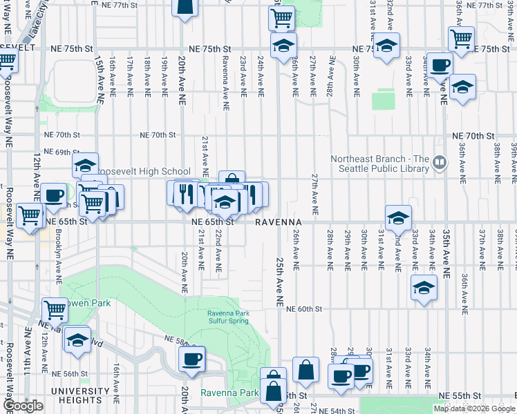 map of restaurants, bars, coffee shops, grocery stores, and more near in Seattle