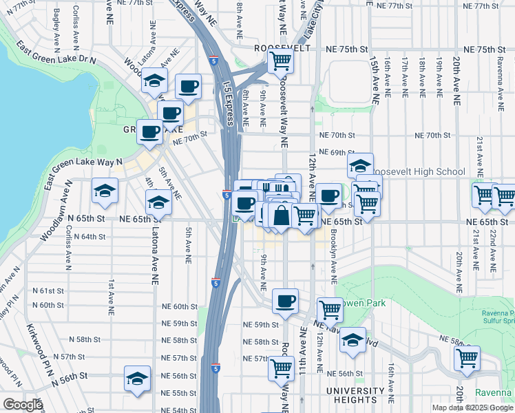 map of restaurants, bars, coffee shops, grocery stores, and more near 812 Northeast 65th Street in Seattle