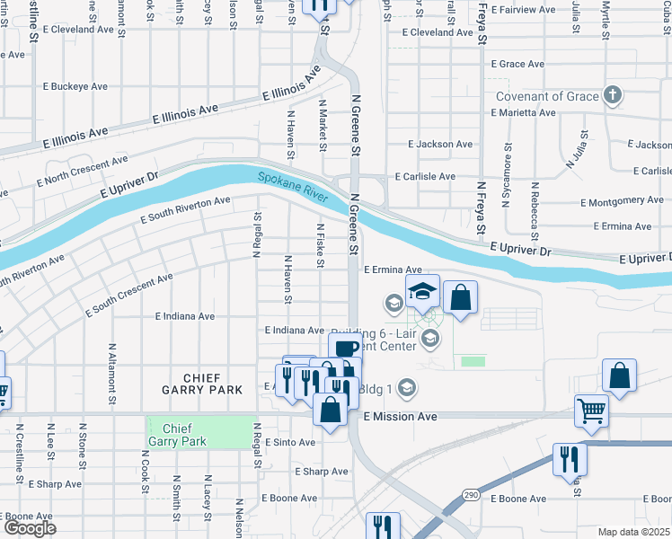 map of restaurants, bars, coffee shops, grocery stores, and more near 3118 East Ermina Avenue in Spokane