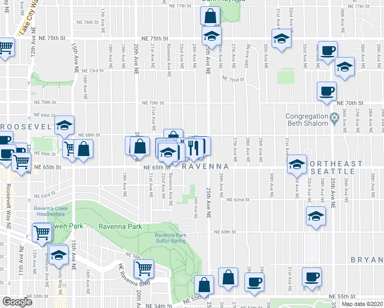 map of restaurants, bars, coffee shops, grocery stores, and more near in Seattle