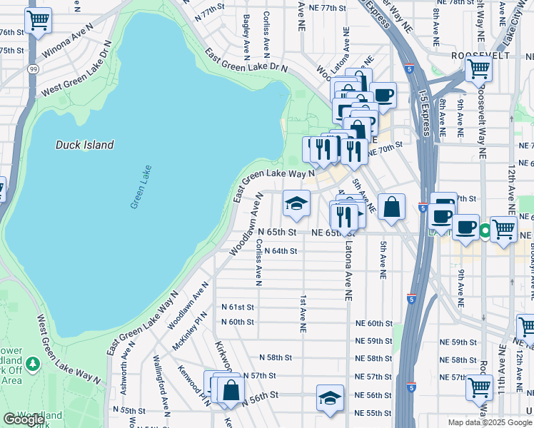 map of restaurants, bars, coffee shops, grocery stores, and more near 2208 North 65th Street in Seattle
