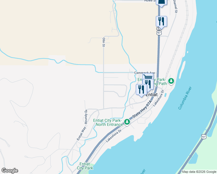 map of restaurants, bars, coffee shops, grocery stores, and more near 1001 Crest Loop in Entiat