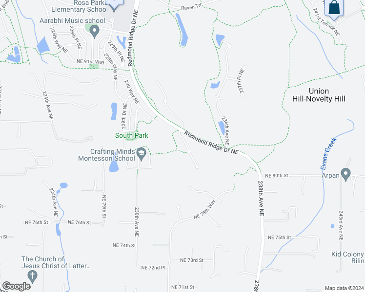 map of restaurants, bars, coffee shops, grocery stores, and more near 8257 233rd Place Northeast in Redmond