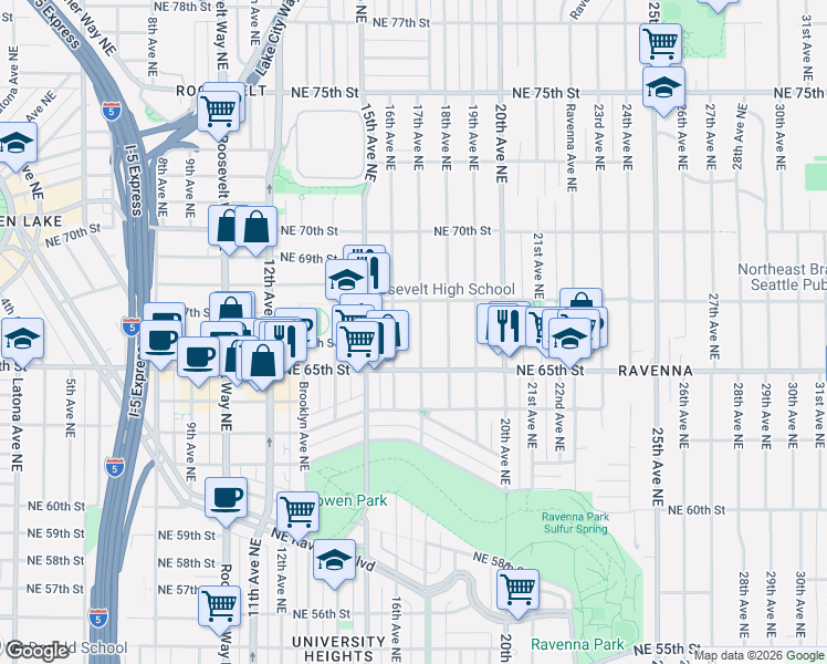 map of restaurants, bars, coffee shops, grocery stores, and more near 6559 17th Avenue Northeast in Seattle