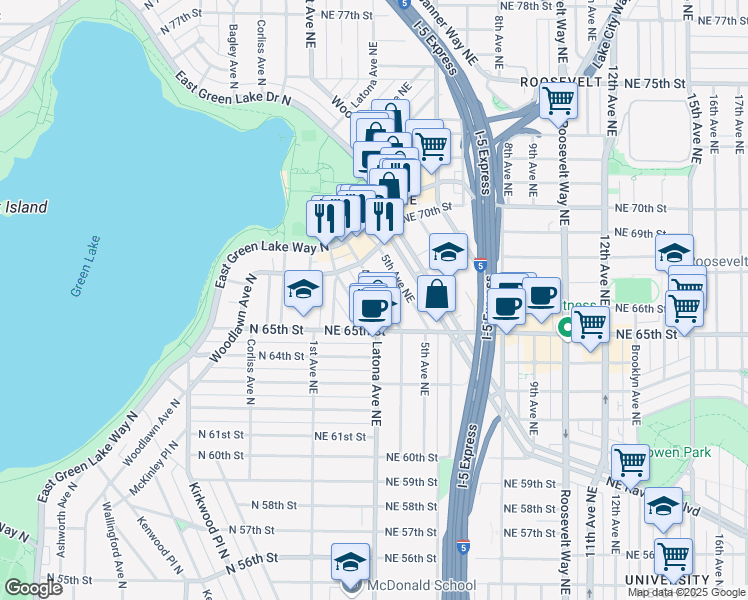 map of restaurants, bars, coffee shops, grocery stores, and more near 6571 5th Avenue Northeast in Seattle