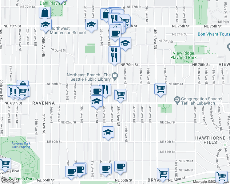 map of restaurants, bars, coffee shops, grocery stores, and more near 6535 35th Avenue Northeast in Seattle