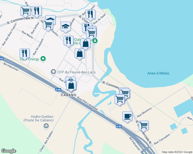 map of restaurants, bars, coffee shops, grocery stores, and more near 773 Rue Commerciale Nord in Témiscouata-sur-le-Lac