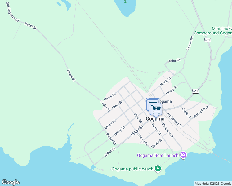 map of restaurants, bars, coffee shops, grocery stores, and more near 0 Pine Street in Gogama