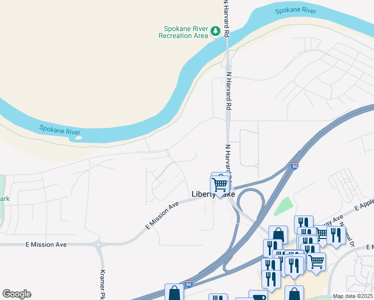 map of restaurants, bars, coffee shops, grocery stores, and more near 2211 North Harvard Road in Liberty Lake