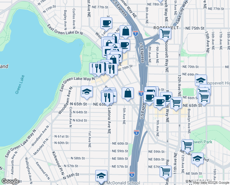 map of restaurants, bars, coffee shops, grocery stores, and more near 6551 5th Avenue Northeast in Seattle