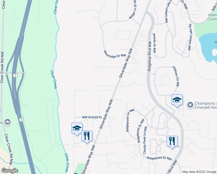 map of restaurants, bars, coffee shops, grocery stores, and more near 12499 Silverdale Way Northwest in Silverdale