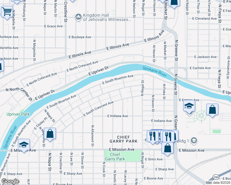 map of restaurants, bars, coffee shops, grocery stores, and more near 2603 East Marshall Avenue in Spokane
