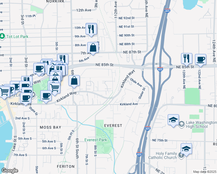 map of restaurants, bars, coffee shops, grocery stores, and more near 929 3rd Avenue in Kirkland