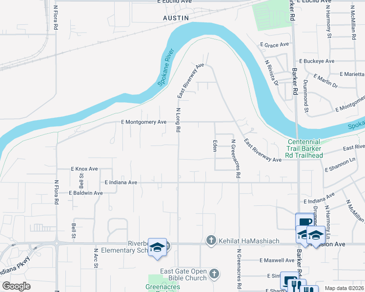 map of restaurants, bars, coffee shops, grocery stores, and more near 2210 North Long Road in Spokane Valley