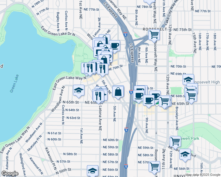 map of restaurants, bars, coffee shops, grocery stores, and more near in Seattle