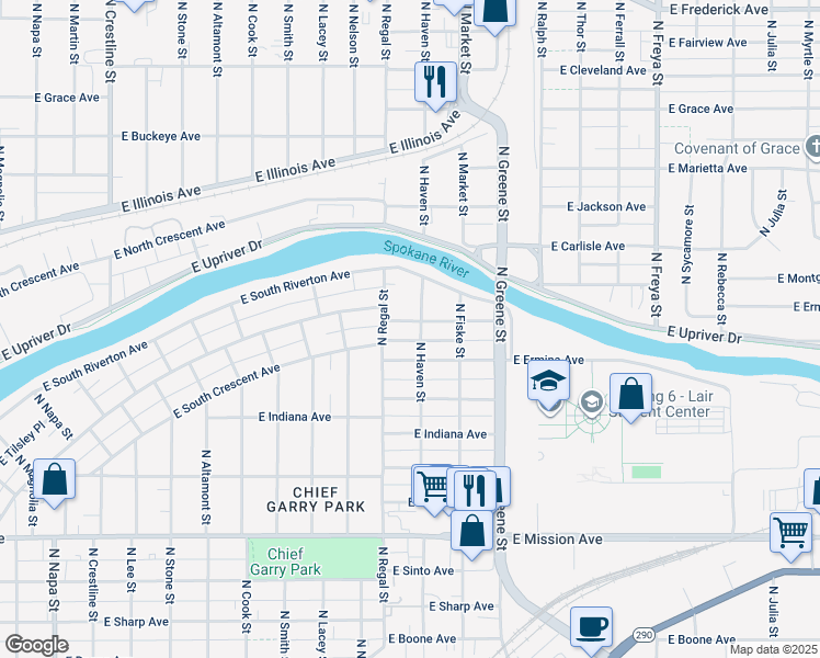 map of restaurants, bars, coffee shops, grocery stores, and more near 2924 East Marshall Avenue in Spokane