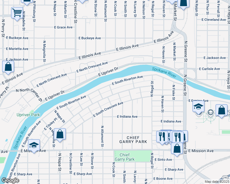 map of restaurants, bars, coffee shops, grocery stores, and more near 2507 East Marshall Avenue in Spokane