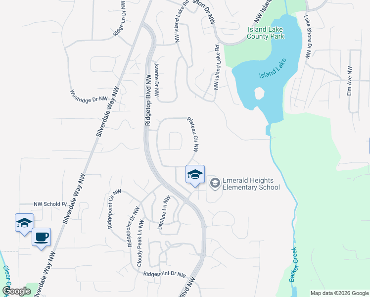 map of restaurants, bars, coffee shops, grocery stores, and more near 12734 Plateau Circle Northwest in Silverdale