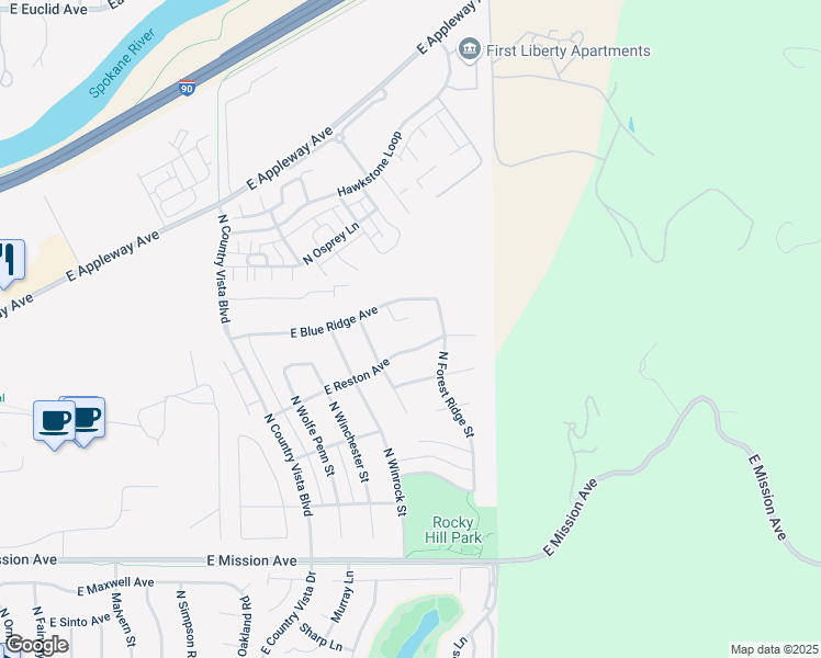 map of restaurants, bars, coffee shops, grocery stores, and more near 24861 East Reston Avenue in Liberty Lake