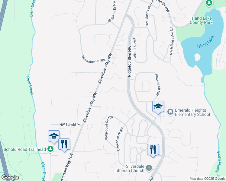 map of restaurants, bars, coffee shops, grocery stores, and more near 12550 Northwest Vasquez Way in Silverdale