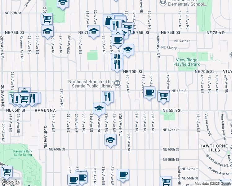 map of restaurants, bars, coffee shops, grocery stores, and more near in Seattle