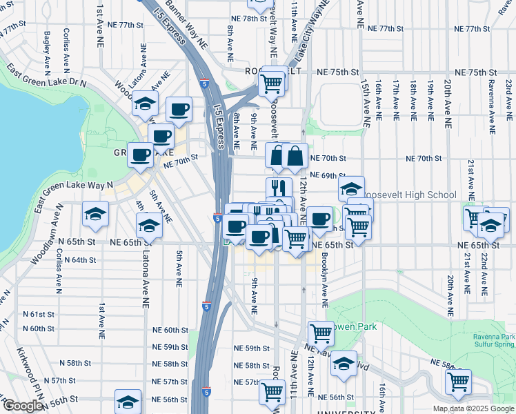 map of restaurants, bars, coffee shops, grocery stores, and more near 822 Northeast 67th Street in Seattle