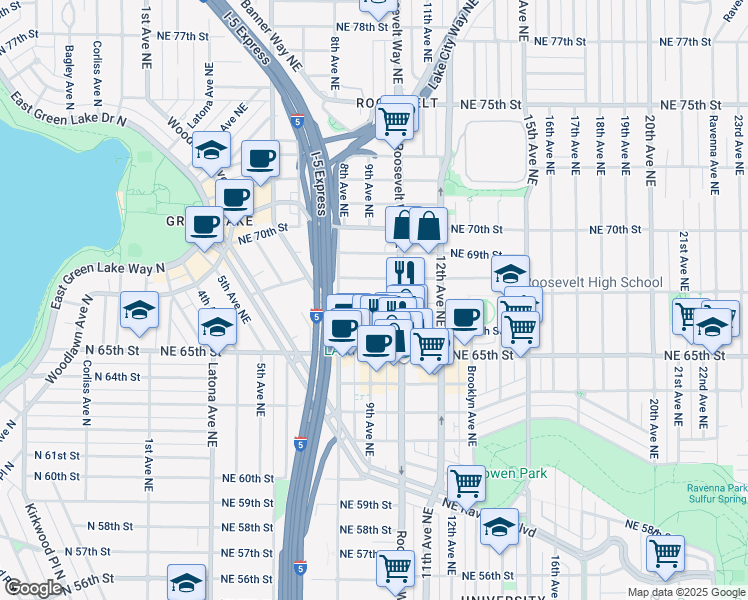 map of restaurants, bars, coffee shops, grocery stores, and more near 822 Northeast 67th Street in Seattle
