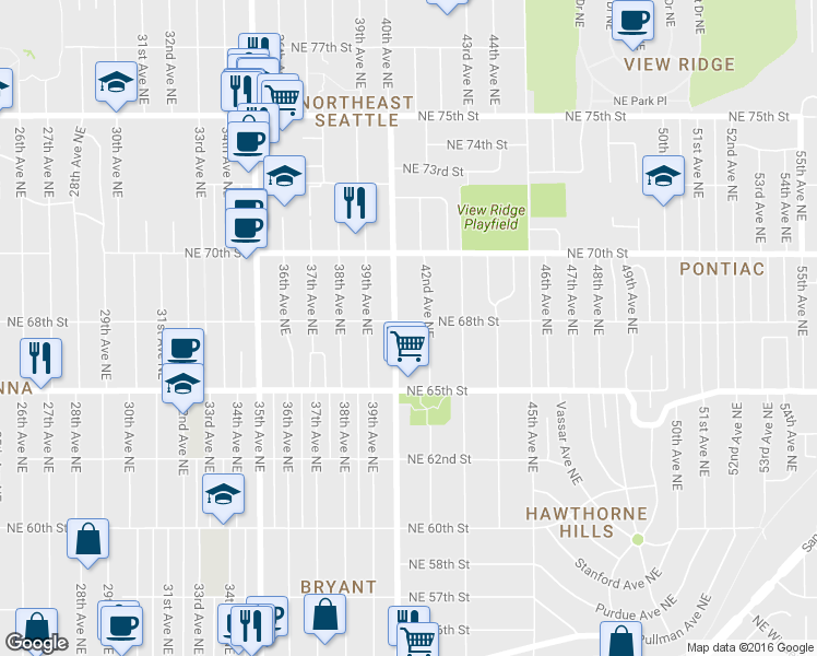 map of restaurants, bars, coffee shops, grocery stores, and more near 4011 Northeast 68th Street in Seattle