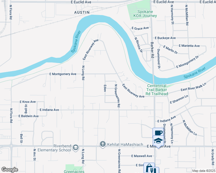 map of restaurants, bars, coffee shops, grocery stores, and more near 18113 East Knox Avenue in Spokane Valley